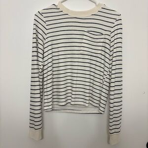 Marine Layer Women’s Small Striped Navy Blue and White Crop Sweater Nautical